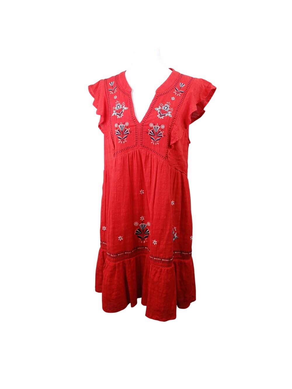 Knox Rose Red Embroidered Boho Dress Women M Prairie Ruffle Coastal Cowgirl